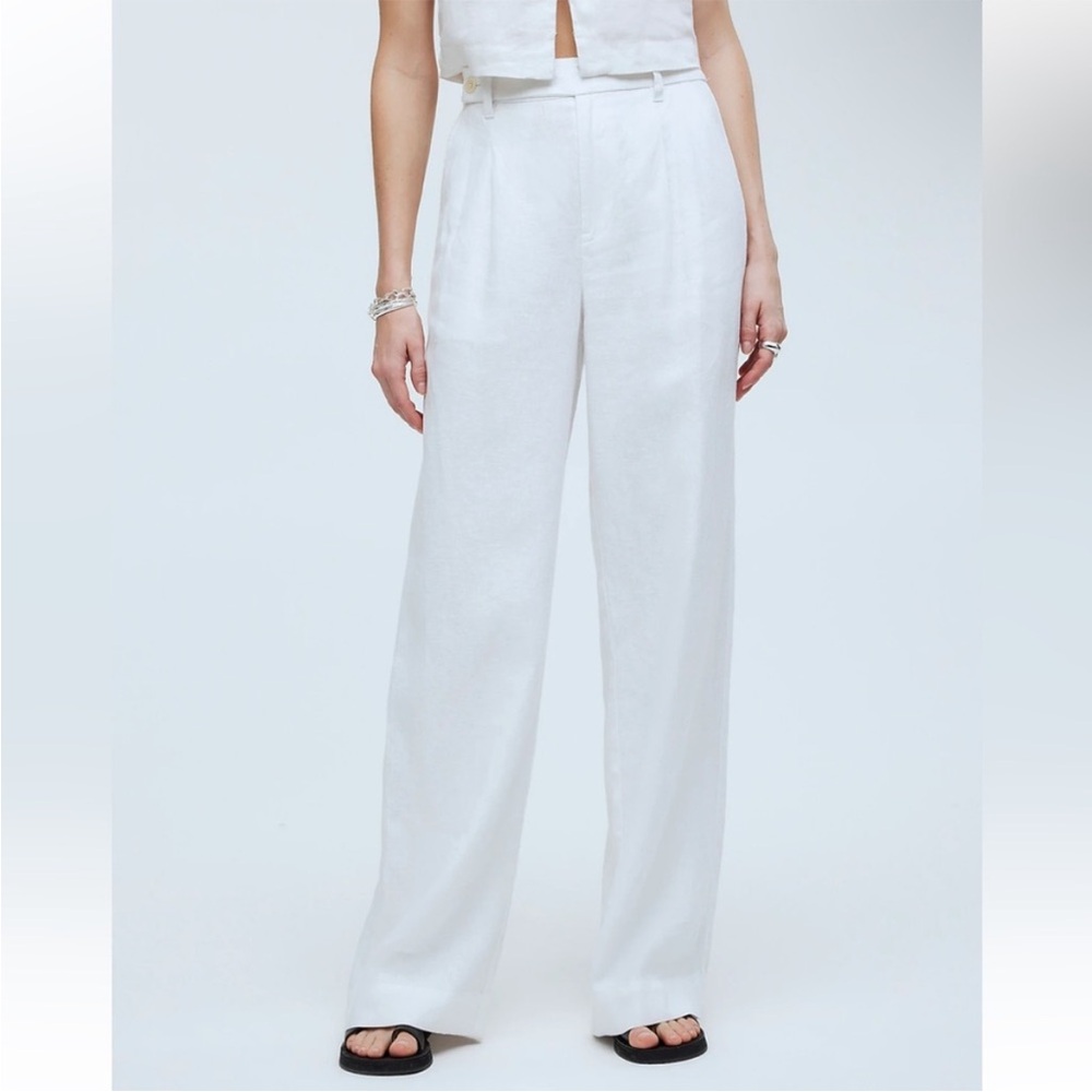 Madewell The Tall Harlow Wide-Leg 100% Linen Pants in Eyelet White Sz T 6 NEW